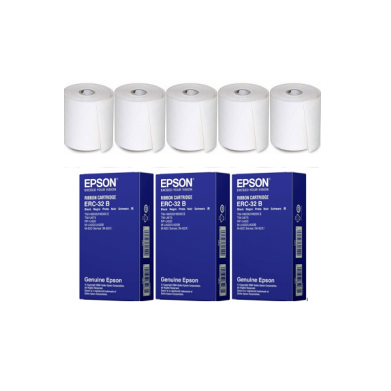 PACK 3 rubans + 5 bobines papier EPSON TM-H6000