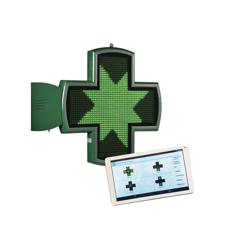Croix ATHENA - Croix galbée LED verte programmable pour pharmacie - DOCASHOP