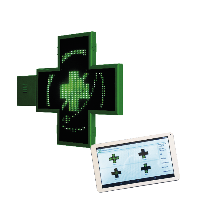 Croix AUBEPINE – LED verte programmable pharmacie