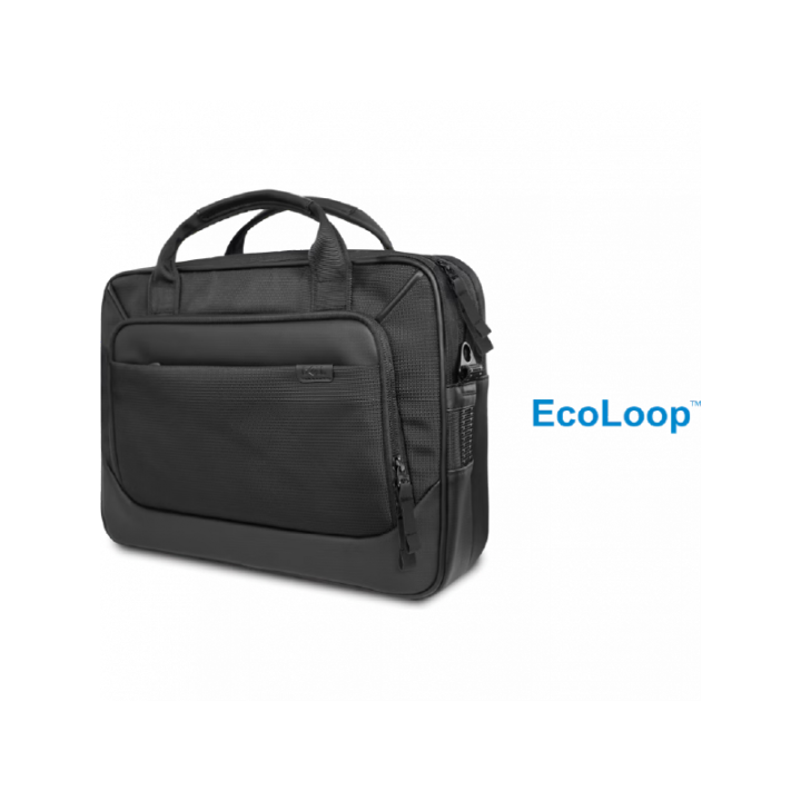 Sacoche Dell Pro 14 EcoLoop noire vue de trois quarts avec bandoulière amovible