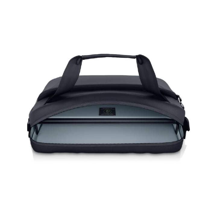 Vue du dessus de la sacoche Dell EcoLoop Pro 15-16 avec le compartiment ordinateur portable ouvert