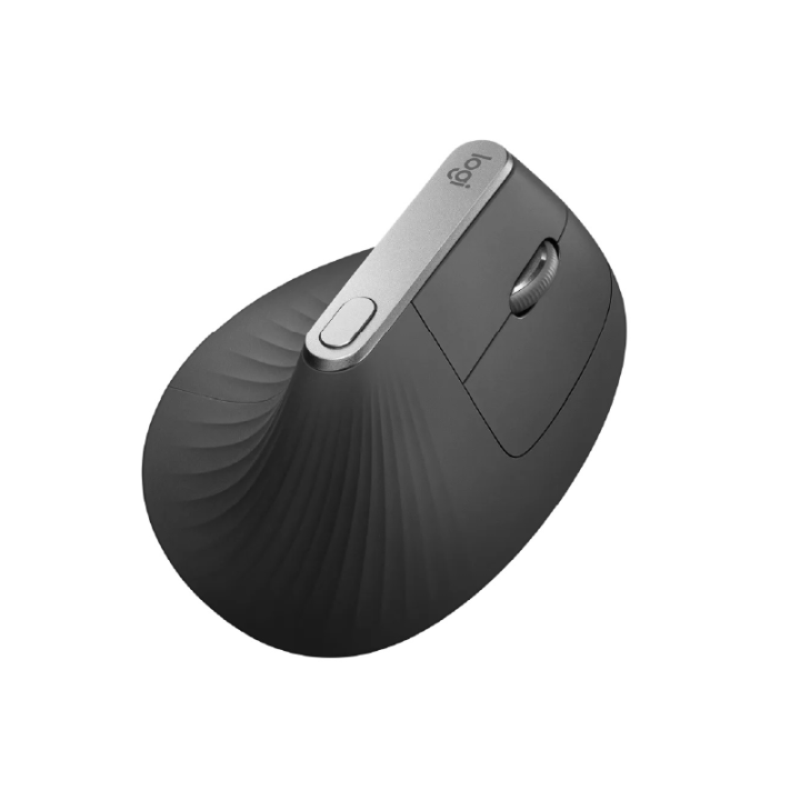 Souris ergonomique verticale Logitech MX Vertical vue du dessus avec boutons de navigation et molette