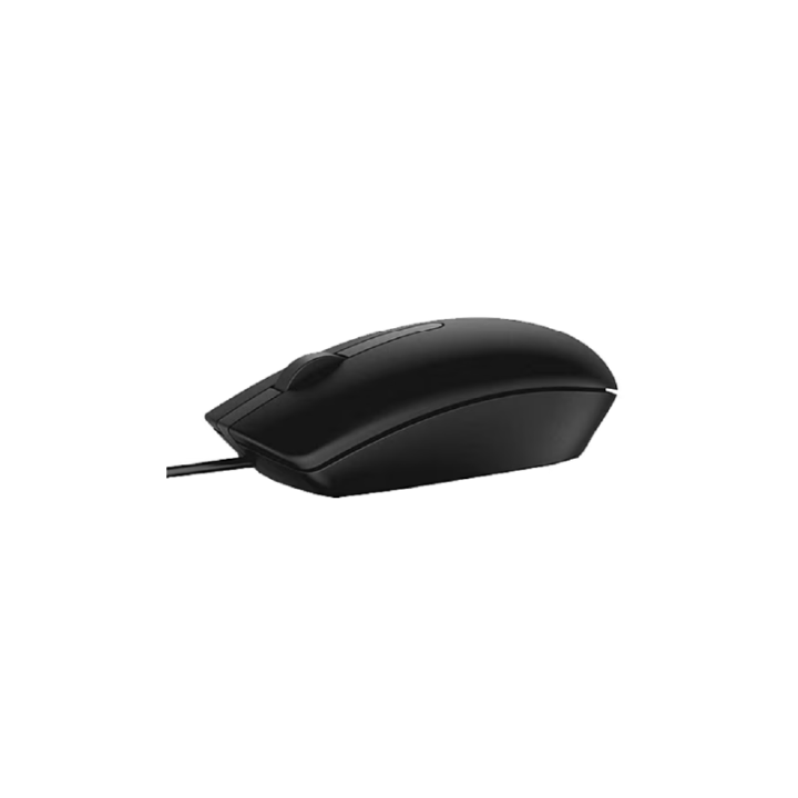 Souris filaire Dell MS116 noire vue de profil avec câble USB