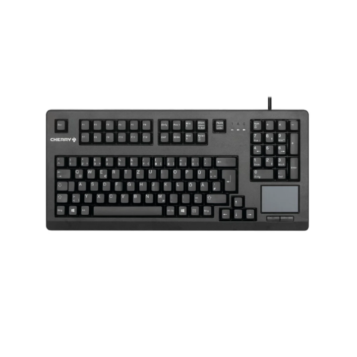 Clavier filaire Cherry avec touchpad intégré et pavé numérique, vue du dessus