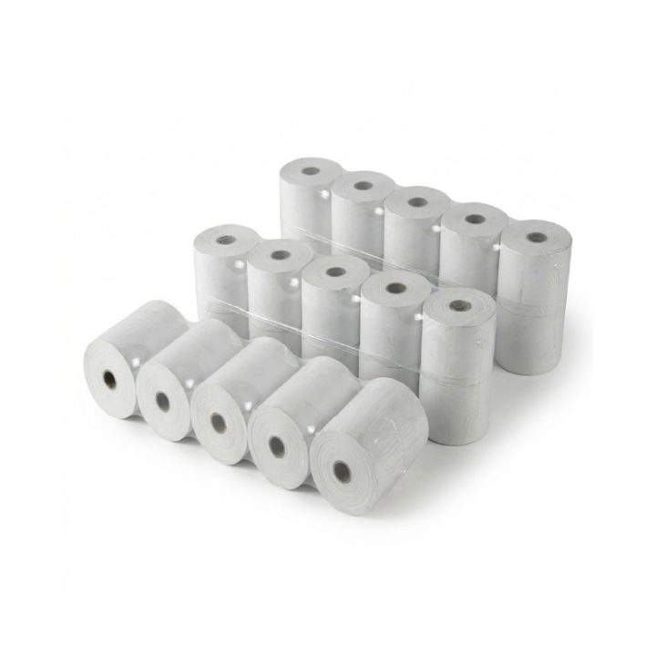 Lot de 15 rouleaux de papier thermique conditionnés sous film plastique
