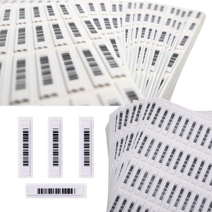 Feuilles d'étiquettes antivol AM blanches avec code-barres factice pour portiques de sécurité de magasin
