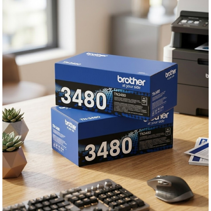 2 boites de toner laser Brother TN-3480 sur un bureau