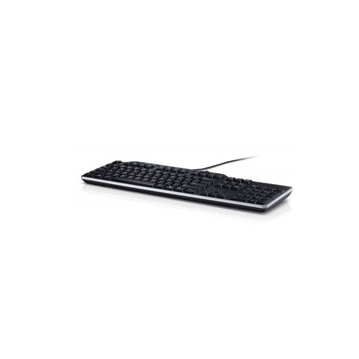 Vue opposée de profil du clavier Dell KB522 soulignant son inclinaison et son ergonomie