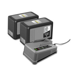 vue du kit complet comprenant 2 batteries Power + de 36 V et le chargeur