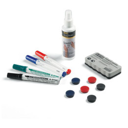Kit accessoires tableau blanc avec 4 marqueurs, 6 aimants, 1 brosse magnétique et 1 spray nettoyant de 125 ml