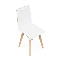 vue de 3/4 de la chaise en hêtre blanc EVASION