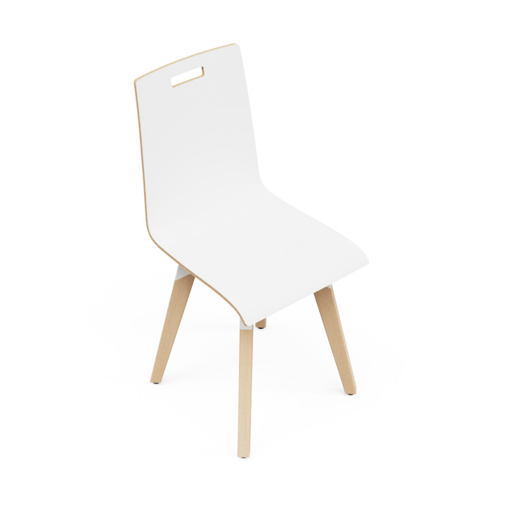 vue de 3/4 de la chaise en hêtre blanc EVASION
