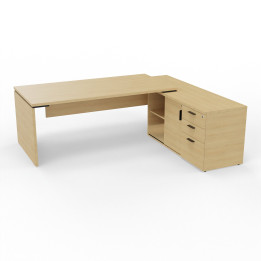 vue du bureau KARA chêne avec meuble porteur à droite