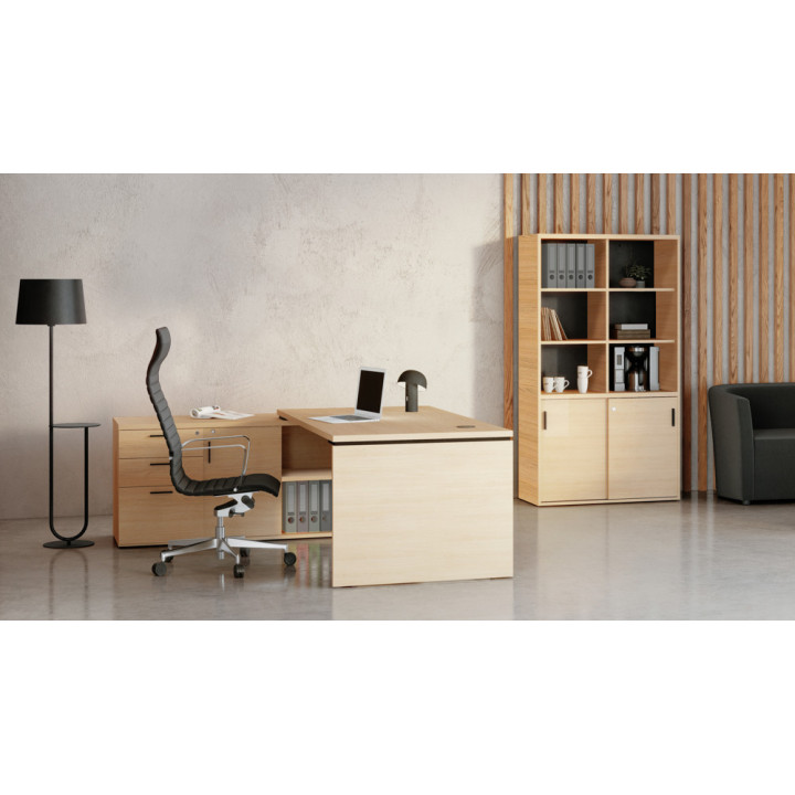 photo du bureau KARA chêne  avec meuble porteur à gauche