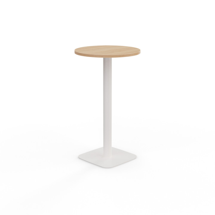 table haute ronde plateau chêne et pied central blanc ELOISE