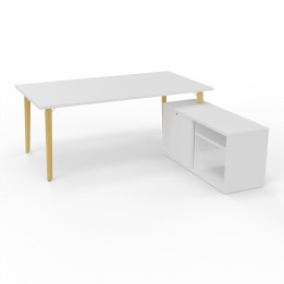 vue du bureau ROBIN blanc avec meuble de rangement porteur