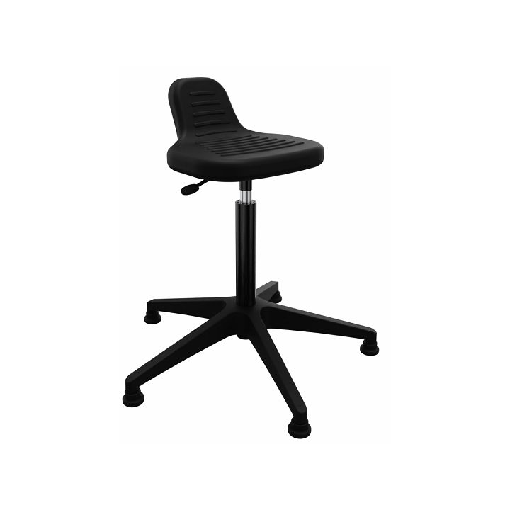 vue de 3/4 du tabouret assis-debout polyuréthane noir en gros plan