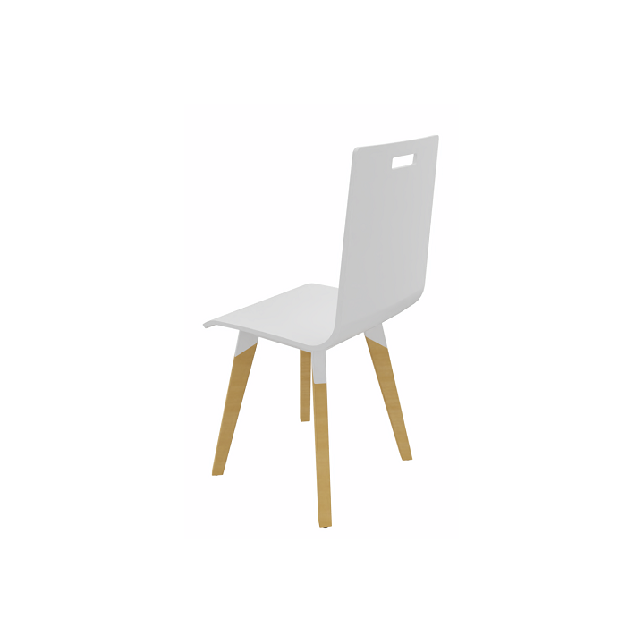 vue de 3/4  dos de la chaise en hêtre blanc EVASION