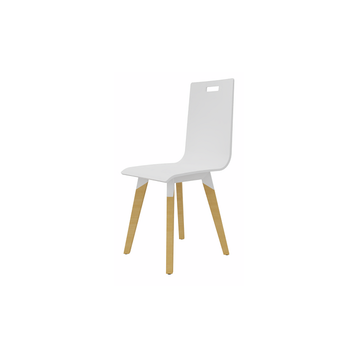 vue de 3/4  droite de la chaise en hêtre blanc EVASION