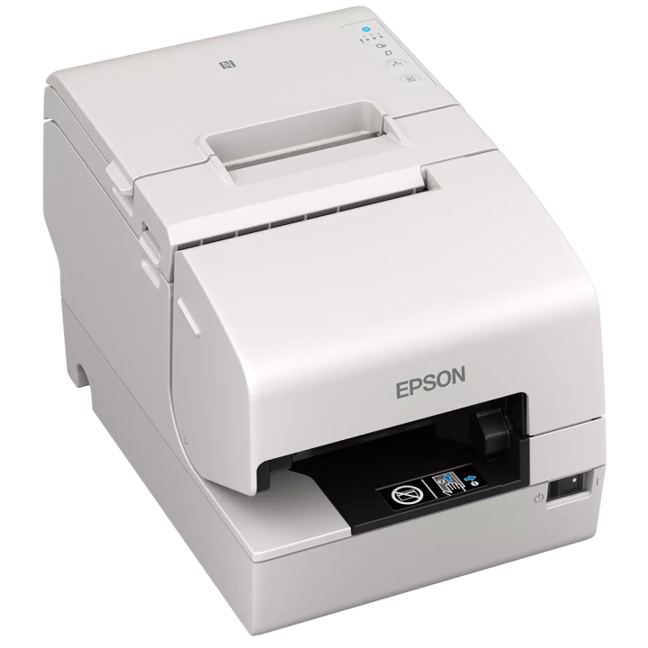 Vue de 3/4 droit de l'imprimante Epson TM-H6000VI blanche