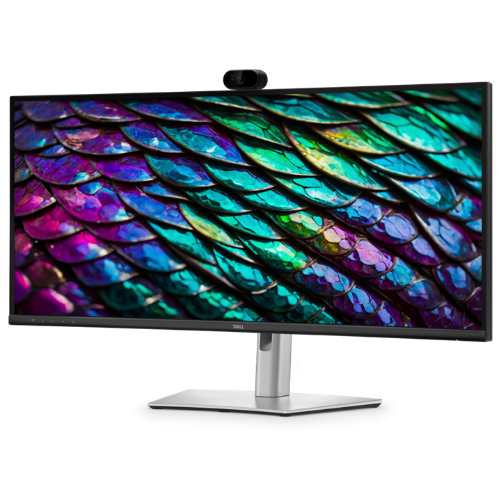 Vue 3/4 profil de l'écran de visioconférence 34 pouces - DELL Pro P3426WEB