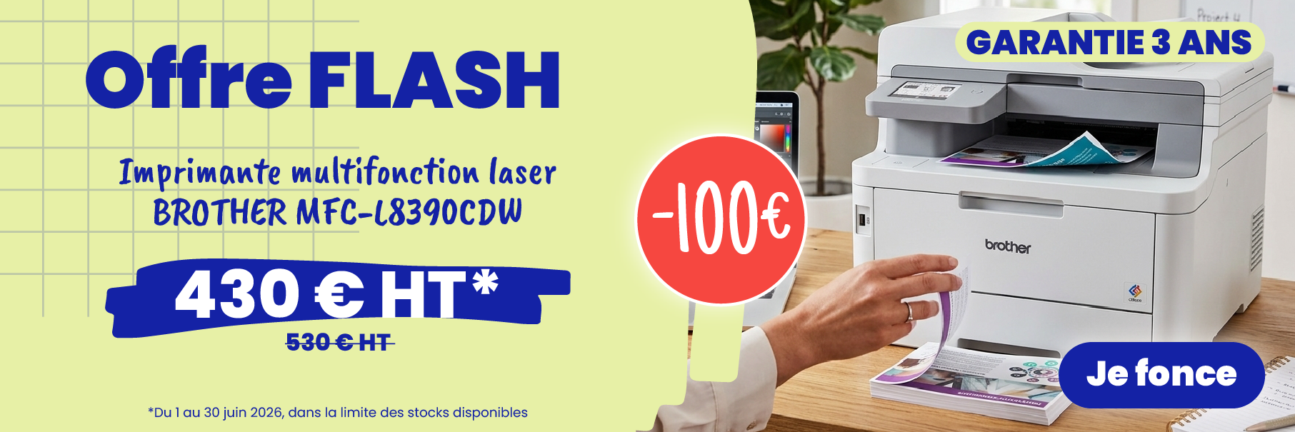<p>Du 1er au 30 Juin 2026, Docashop présente l'imprimante BROTHER MFC-L8390CDW au prix imbattable de 430€HT</p>