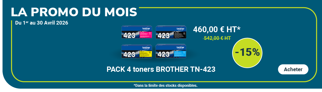 <p>Du 1er au 30 Avril 2026, profitez du pack 4 toners BROTHER TN-423 au prix imbattable de 460 €HT</p>