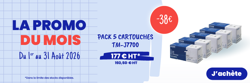 <p>Du 1er au 31 aout 2026, Docashop vous propose le pack 5 cartouches EPSON TM-J7700 au prix imbattable de 177 €HT</p>
