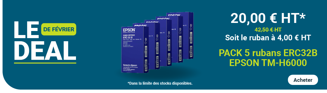 Le Deal de Février 2026 : Pack 5 rubans erc32b pour EPSON TM-H6000 à 20.00 €HT