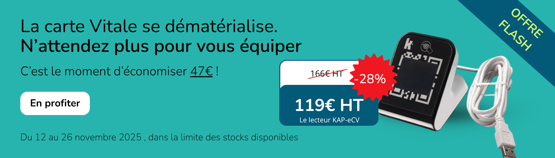 Du 12 au 26 Novembre, DOCASHOP vous propose le lecteur KAP e-CV au prix imbattable de 119€HT